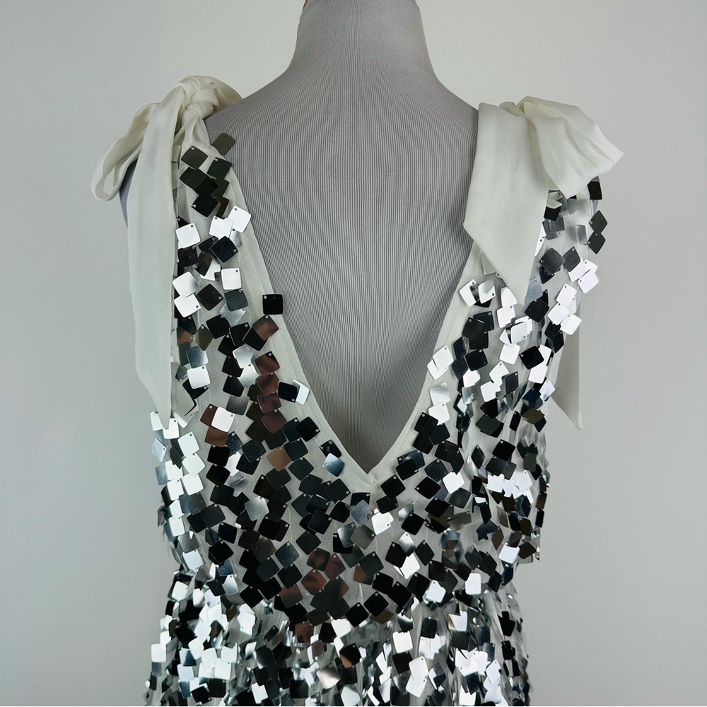 Buddy Love Silver Sequin A-Line Mini Dress with White Tie Straps - Picture 13 of 15